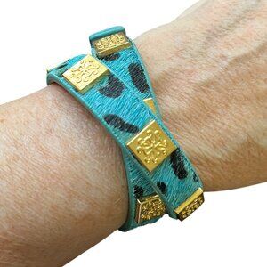 Rustic Cuff Calfhair Animal Print Double Wrap Logo Bracelet